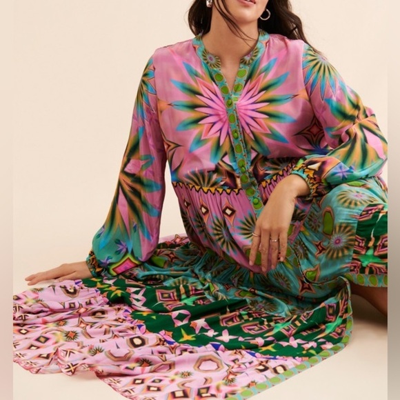 Siddhartha Bansal x Anthropologie Mixed Print Button Front Maxi Dress Size S - Picture 9 of 15